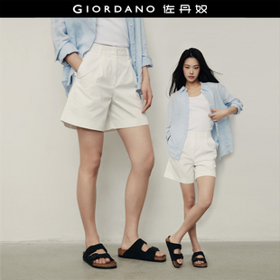 【韩国明星同款】佐丹奴通勤短裤女纯棉压褶中腰休闲短裤05405514