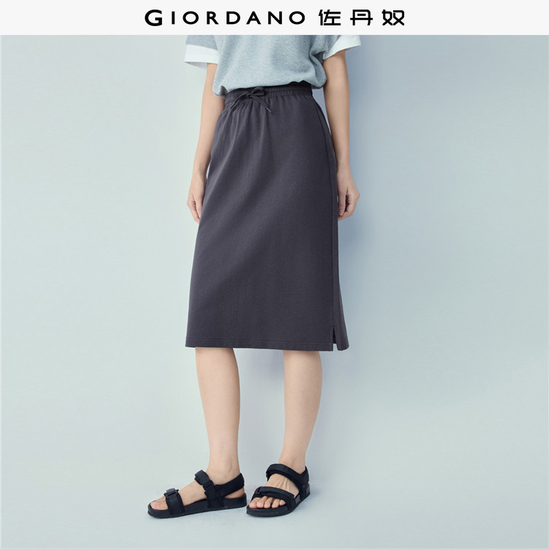 佐丹奴直筒裙女2026年夏季纯棉开叉抽绳松紧腰卫衣半身裙13466221