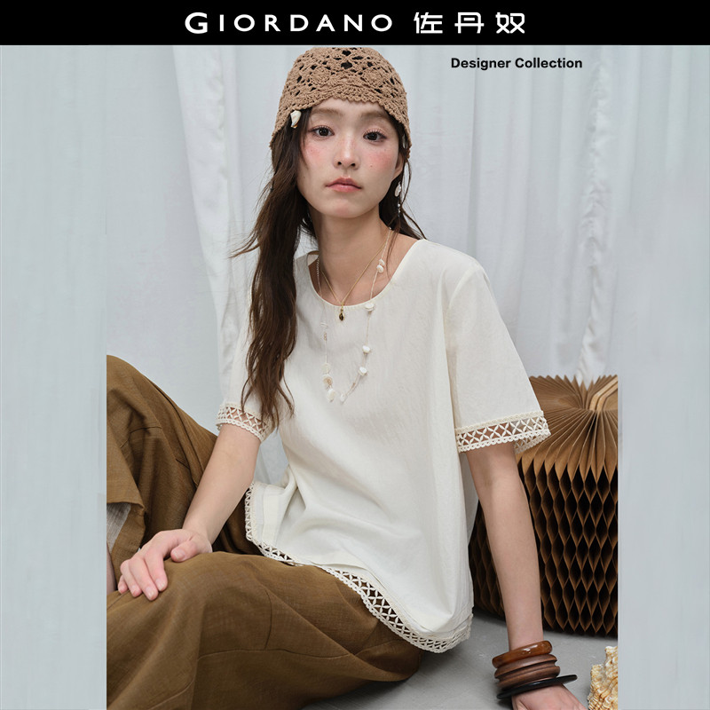 Giordano短袖衬衫拼接镂空花边图片
