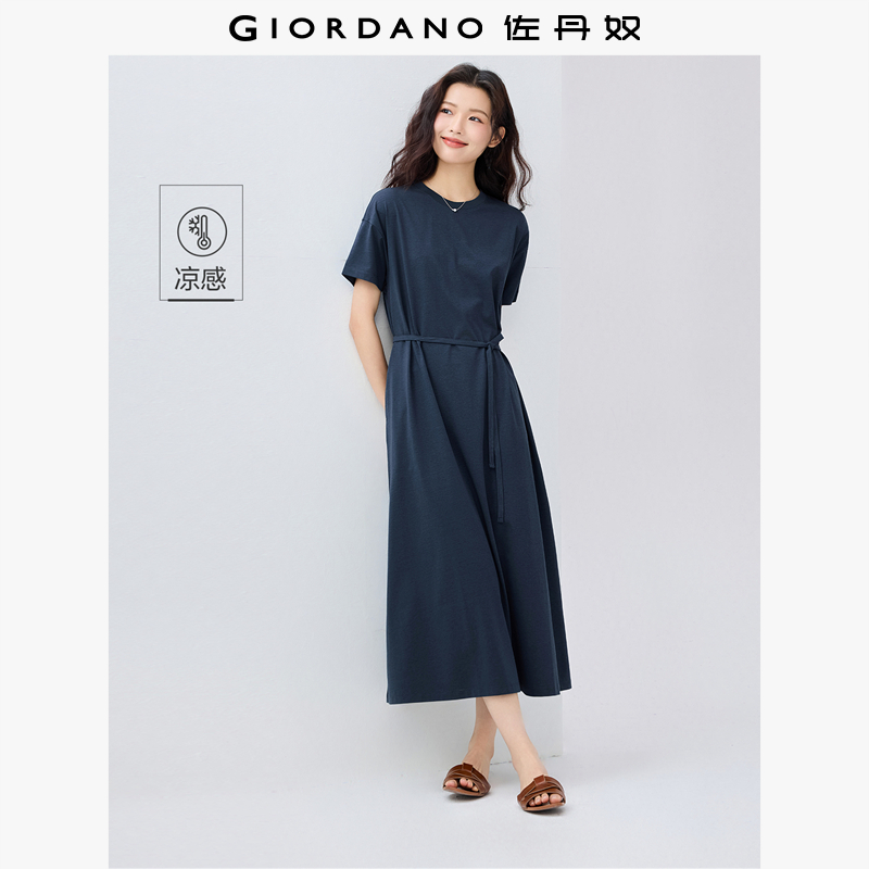 Giordano绑带T恤裙凉感连衣裙
