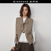 多口袋小立领斜门襟卷边开衫 设计师款 佐丹奴针织背心女装 18355302