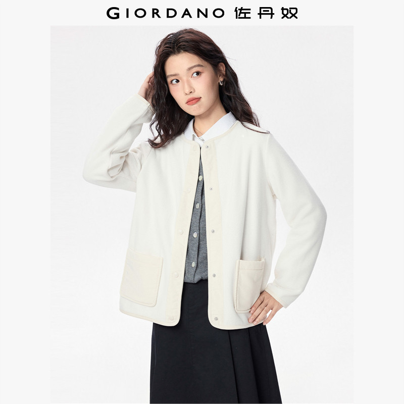 佐丹奴摇粒绒外套女装秋冬新款拼色口袋宽松圆领夹克开衫13375786,女装/女士精品,短外套,淘宝优惠券,粉丝福利购,淘宝优惠卷