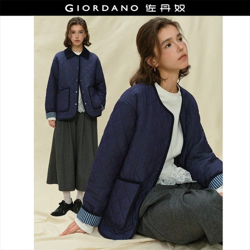 拼接条纹可卸翻领棉衣外套