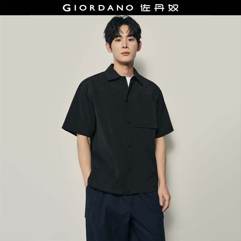 【韩国同款】佐丹奴2026年夏季多口袋宽松翻领短袖衬衫男01046598