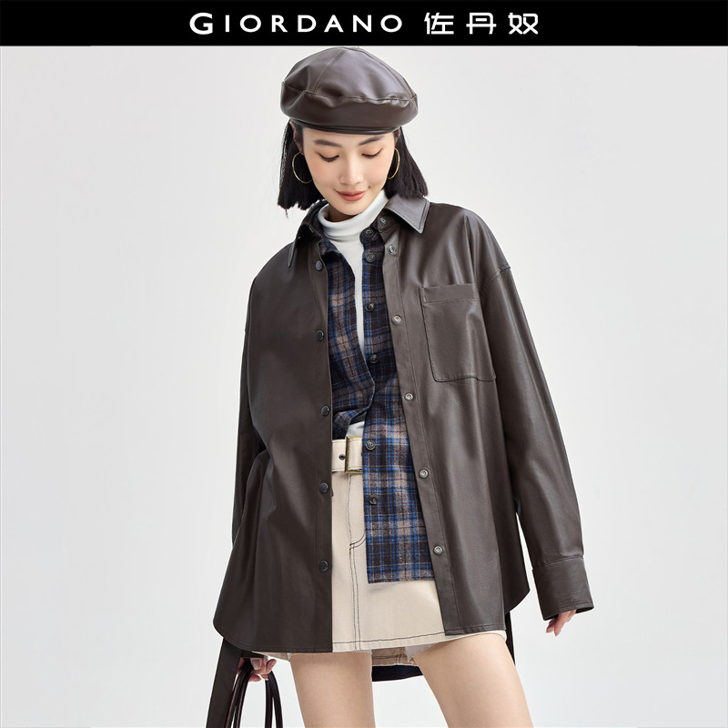 设计师款佐丹奴皮衣夹克女翻领腰带宽松中长款软衣外套女18374612,女装/女士精品,皮衣,淘宝优惠券,粉丝福利购,淘宝优惠卷
