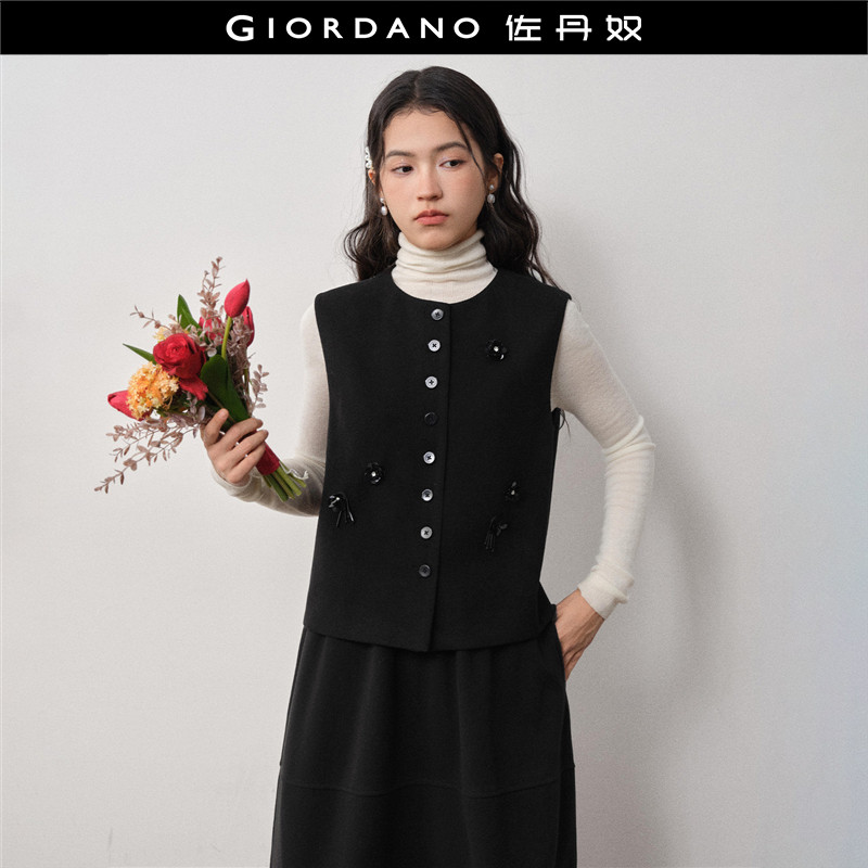 设计师款佐丹奴2026年春新款立体珠片花朵圆领马甲外套女18375722,女装/女士精品,马夹,淘宝优惠券,粉丝福利购,淘宝优惠卷