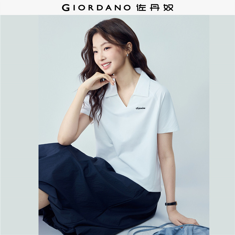 Giordano刺绣插肩POLOV字翻领图片