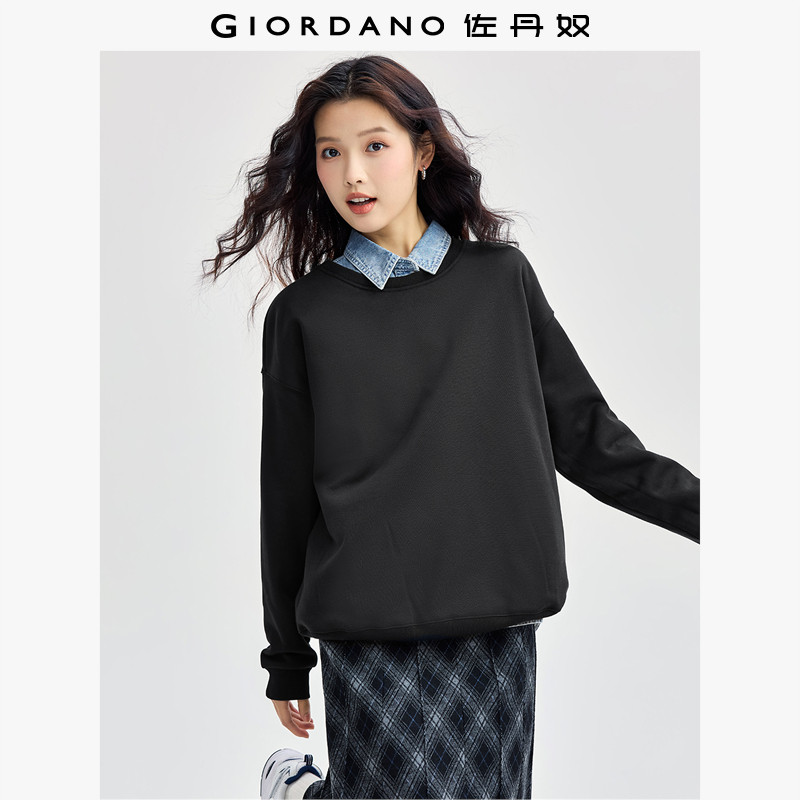 佐丹奴雾彩色卫衣女春季新款纯色套头衫圆领宽松长袖上衣18325052