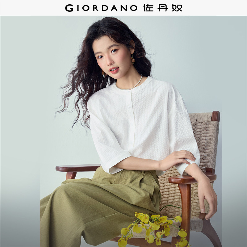 Giordano七分袖提花暗条纹衬衫图片