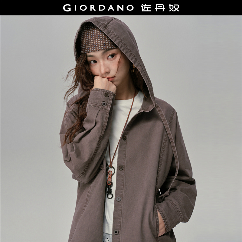 Giordano纯棉复古洗水外套连帽