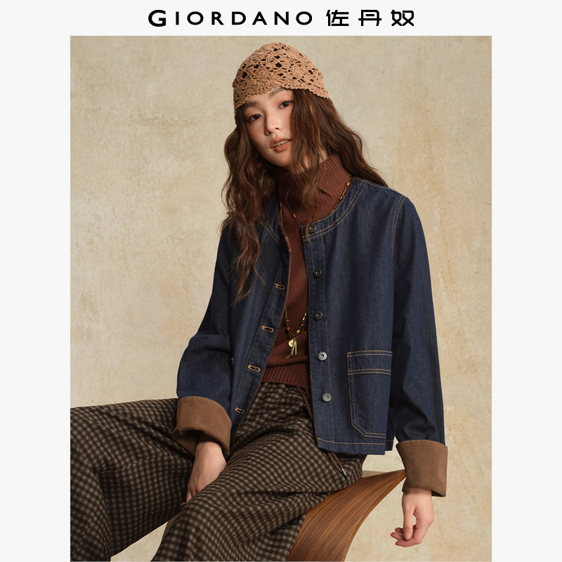 佐丹奴拼接灯芯绒牛仔外套圆领