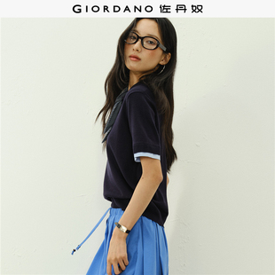 佐丹奴针织衫女装假两件V字翻领短袖套头针织衫 18356703