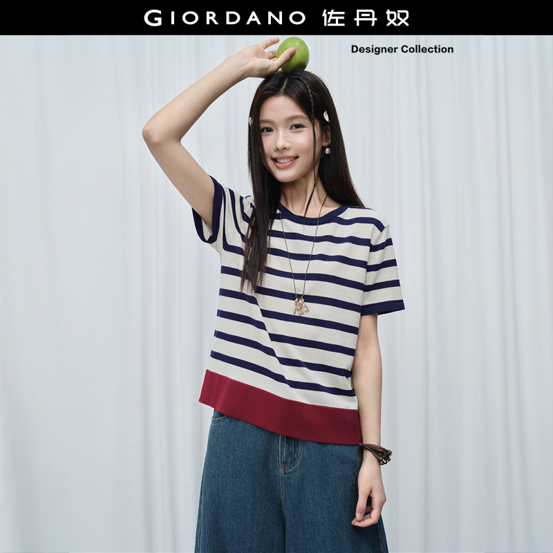 Giordano圆领套头针织衫条纹图片