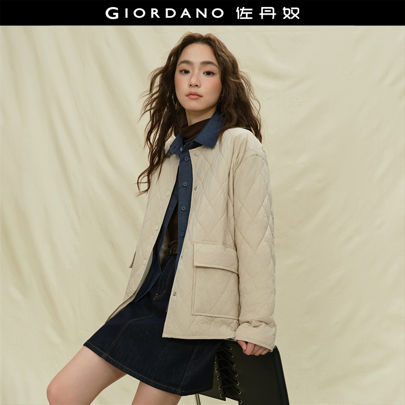 佐丹奴宽松假两件棉衣外套翻领