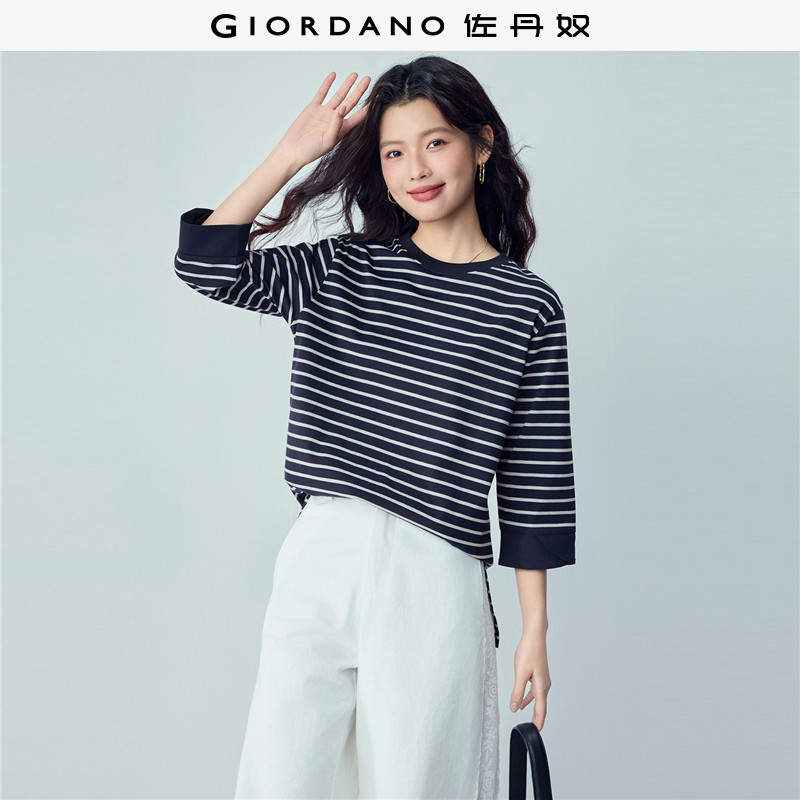 Giordano七分袖前短后长T恤图片