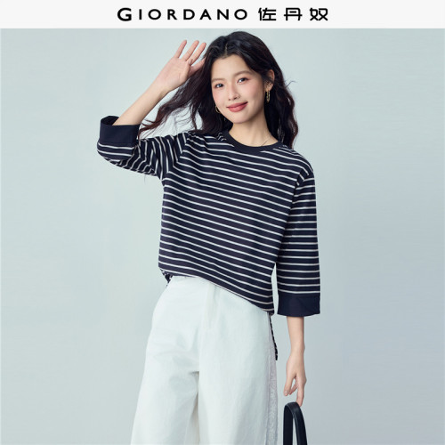 Giordano七分袖前短后长T恤
