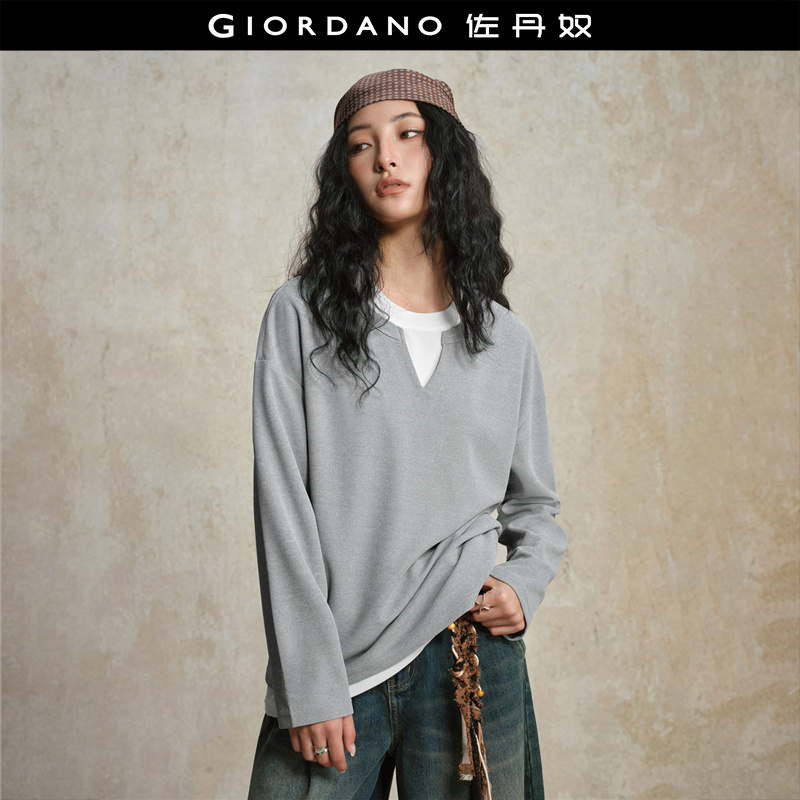 Giordano/佐丹奴假两件长袖T恤