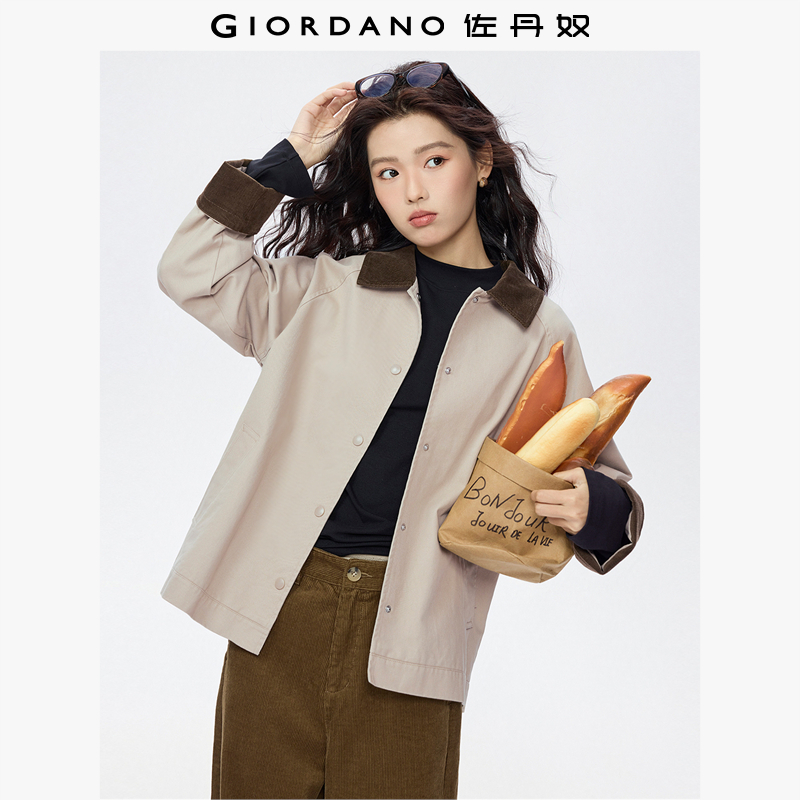 常规拼接灯芯绒短外套翻领