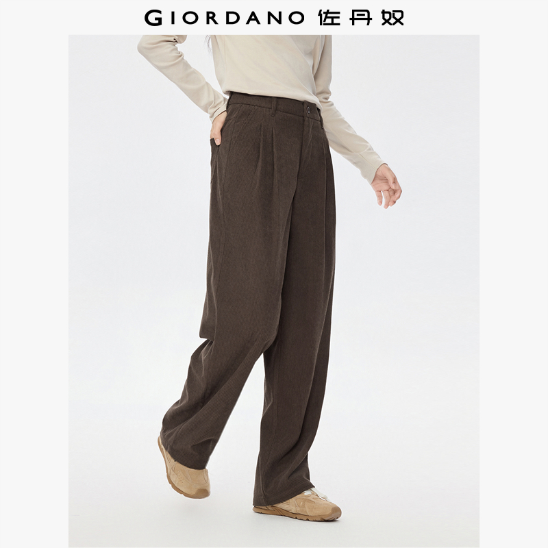 中腰长裤灯芯绒压褶休闲裤