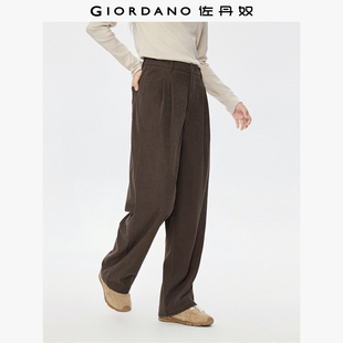 中腰灯芯绒长裤 佐丹奴裤 复古压褶休闲裤 秋冬新款 女13415673 子女装