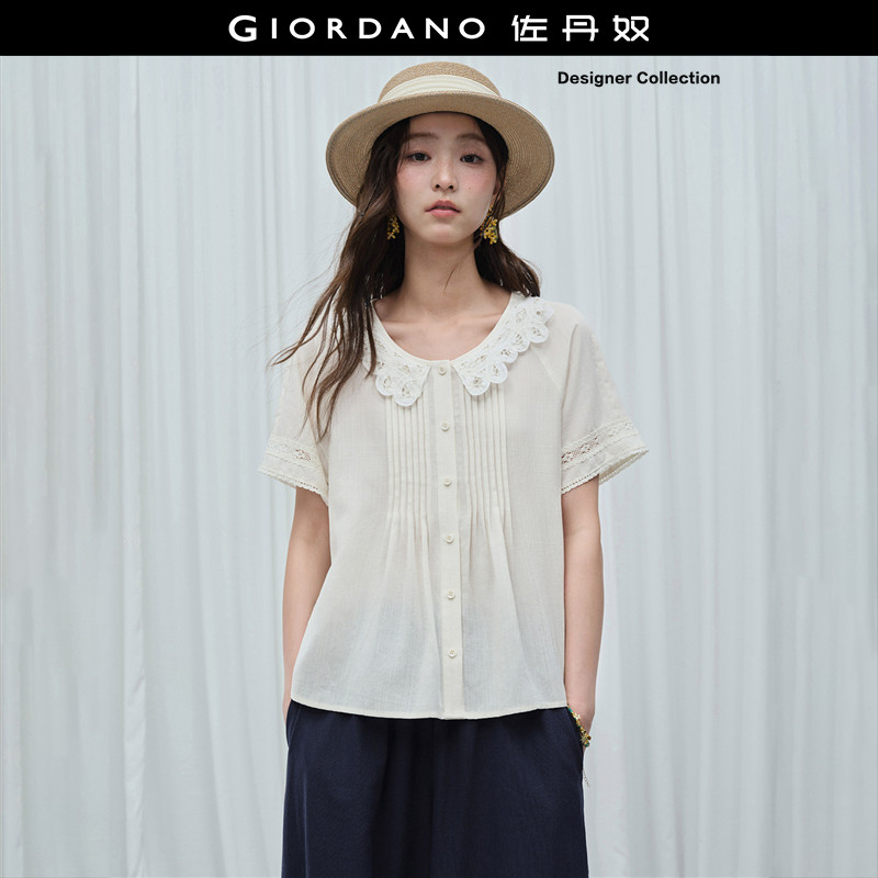 Giordano镂空短袖花边翻领衬衫图片