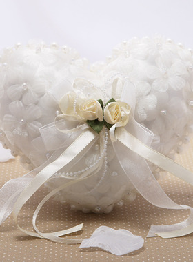 15cm珠花小戒枕 白色菱格结婚小戒指托 婚礼戒枕教堂婚礼戒枕