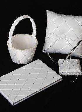 经典欧美婚礼用品 菱格纽扣蝴蝶结新娘戒枕花童花篮宾客留言册