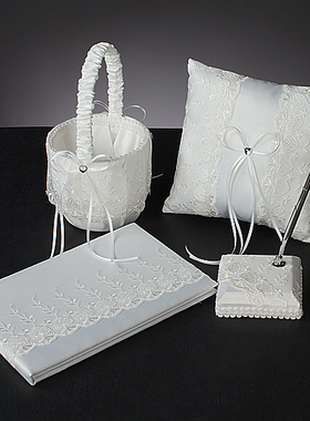 欧美新娘结婚配饰蕾丝碎花婚礼戒指枕花童篮子宾客签名簿签到本