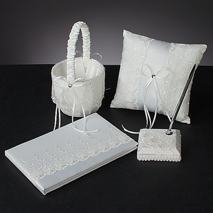 欧美新娘结婚配饰蕾丝碎花婚礼戒指枕花童篮子宾客签名簿签到本