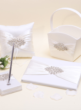 跨境欧美新款高档手工镶钻戒指托婚纱礼服饰品新娘用品花篮签到簿