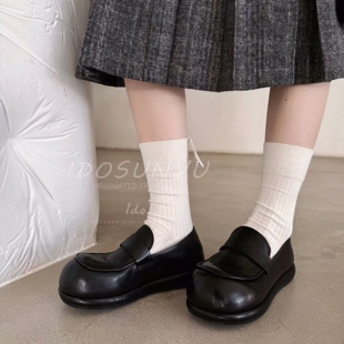 IDO/TT欧货女鞋2026年早春新款牛皮圆头一脚蹬平底休闲学院乐福鞋