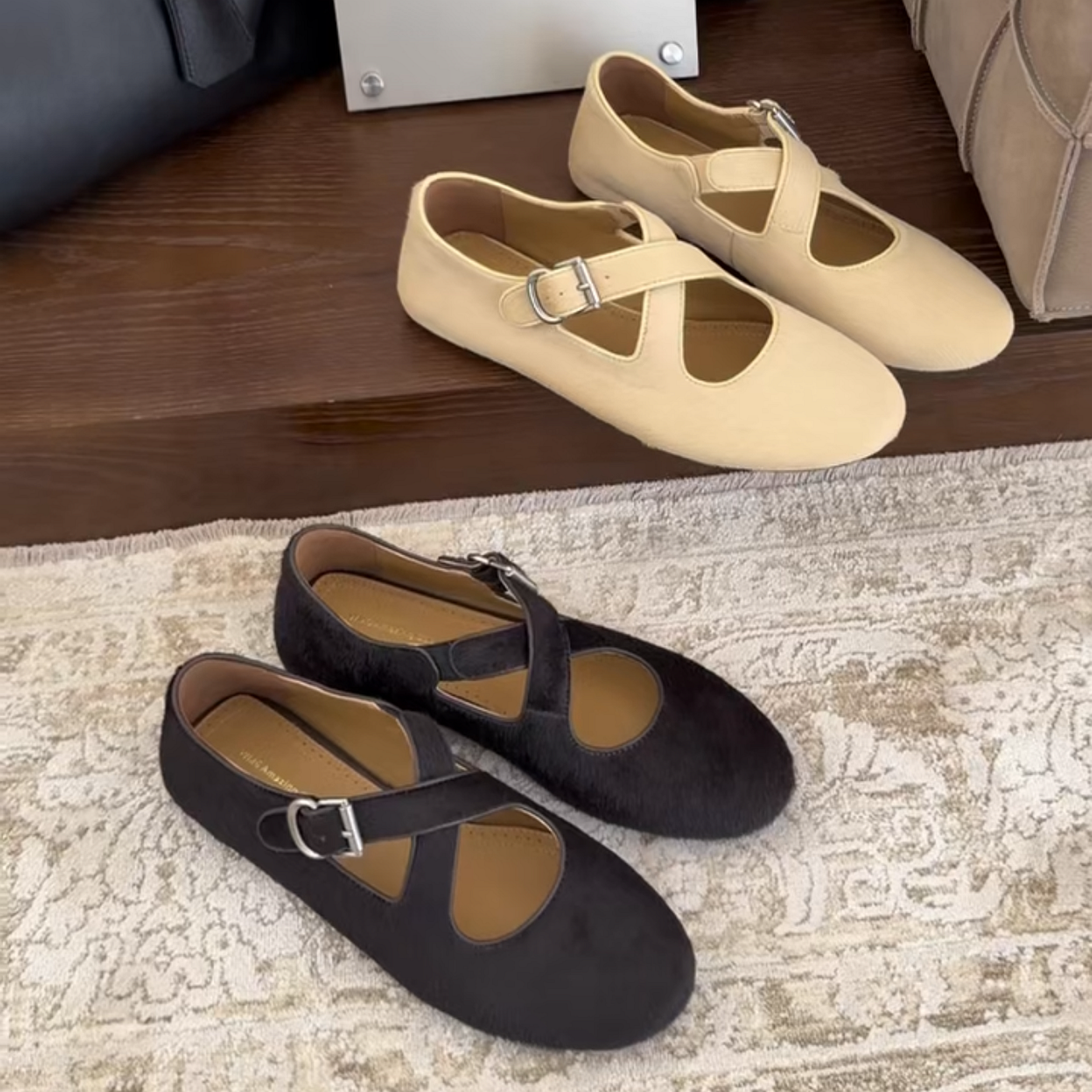 WM6欧货女鞋2026年早春新款胎牛毛圆头交叉皮带扣平底玛丽珍单鞋,女鞋,玛丽珍鞋,淘宝优惠券,粉丝福利购,淘宝优惠卷