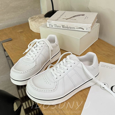 早春牛皮方圆头系带厚底休闲鞋