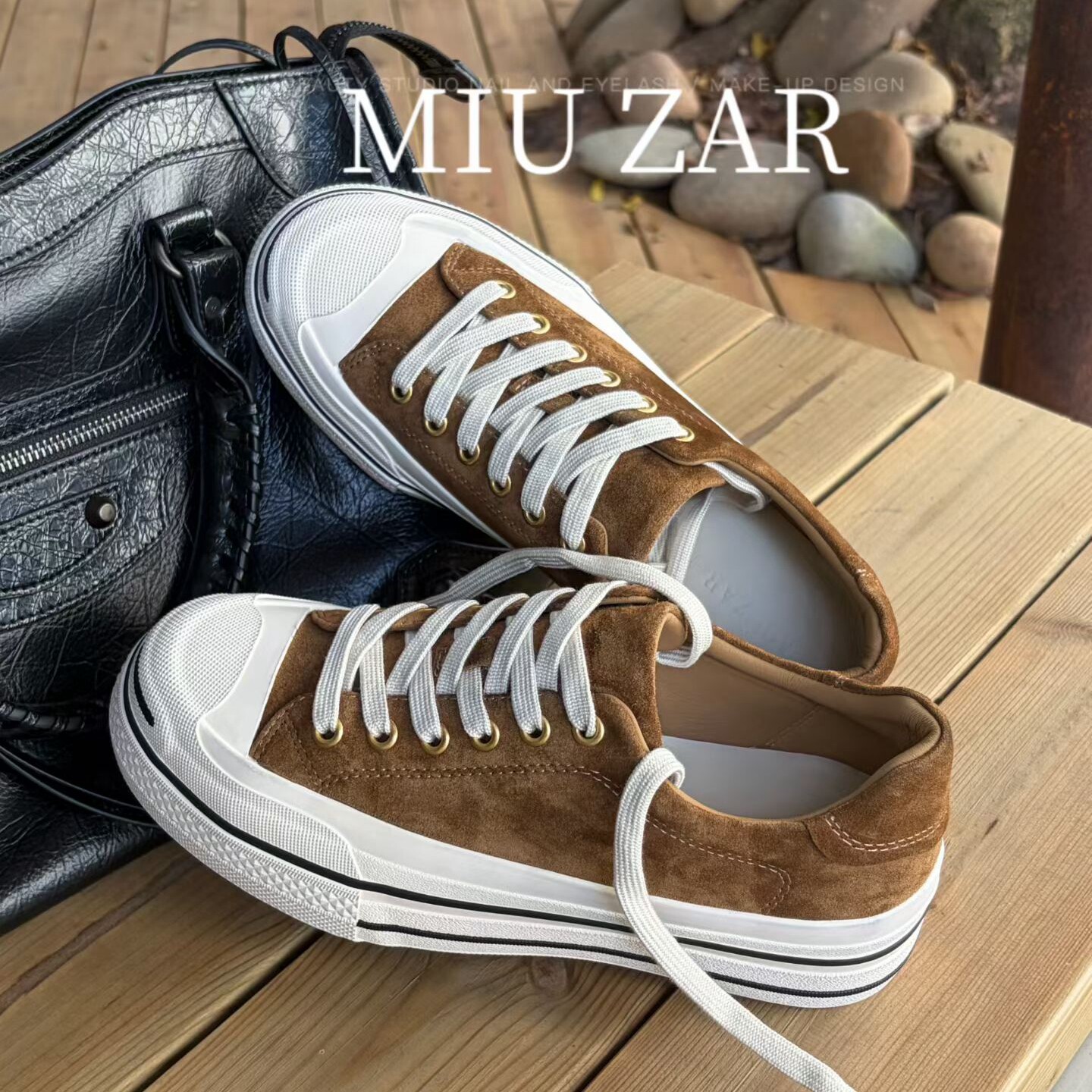妙莎MIUZAR牛猄拼色厚底板鞋