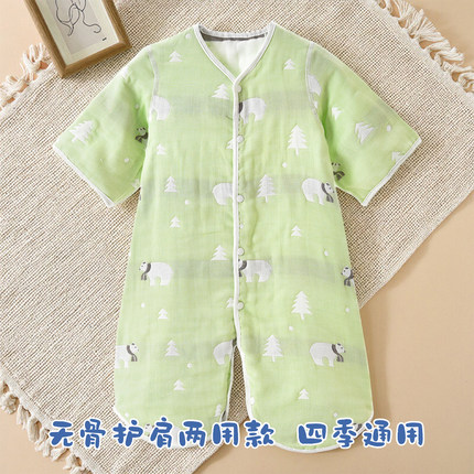 婴儿分腿睡袋春秋宝宝睡袍纯棉六层纱布儿童春夏空调房防踢被睡衣
