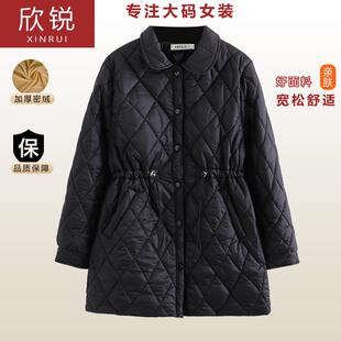 中年40-50岁妈妈装秋冬装中长款抽绳棉衣洋气加肥加大码棉服外套
