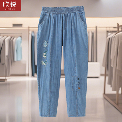 夏季新款绣花牛仔裤女中年妈妈女