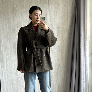 自制布莱克书店廓形西装外套全羊毛呢子大衣中长款秋冬加厚