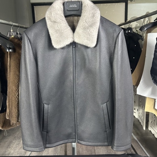 鹿皮皮衣进口银蓝水貂内胆翻领真皮皮衣男貂皮大衣