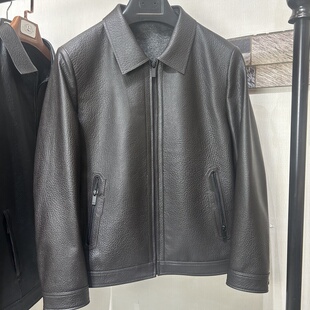 海宁中国皮革城鹿皮皮衣男士 上衣咖色 翻领皮夹克休闲外套装