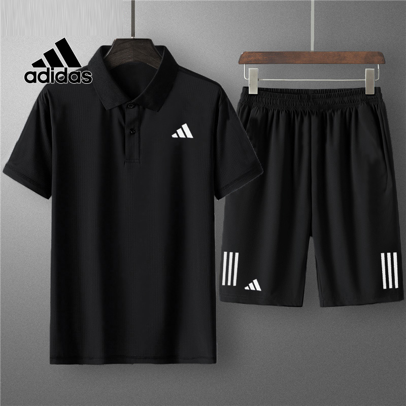 Adidas阿迪达斯短袖套装男款2023夏季新款T恤翻领POLO衫运动短裤