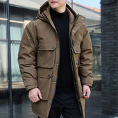 2025冬装 大口袋外套 抗寒加厚保暖工装 连帽中长款 羽绒服男加肥大码