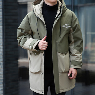 冬季大码时尚男装潮牌加大码中长款连帽羽绒服男防寒保暖加厚外套