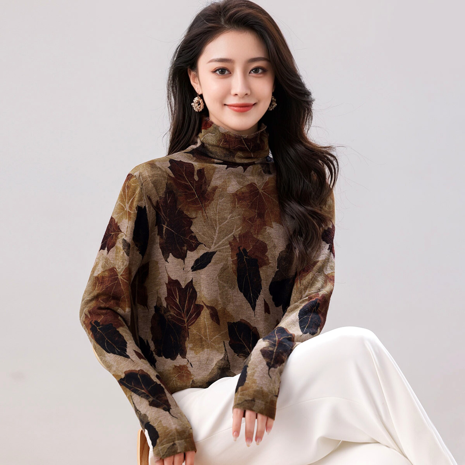 精纺超细100水溶羊毛针织打底衫女士秋冬保暖宽松时尚减龄长袖t恤