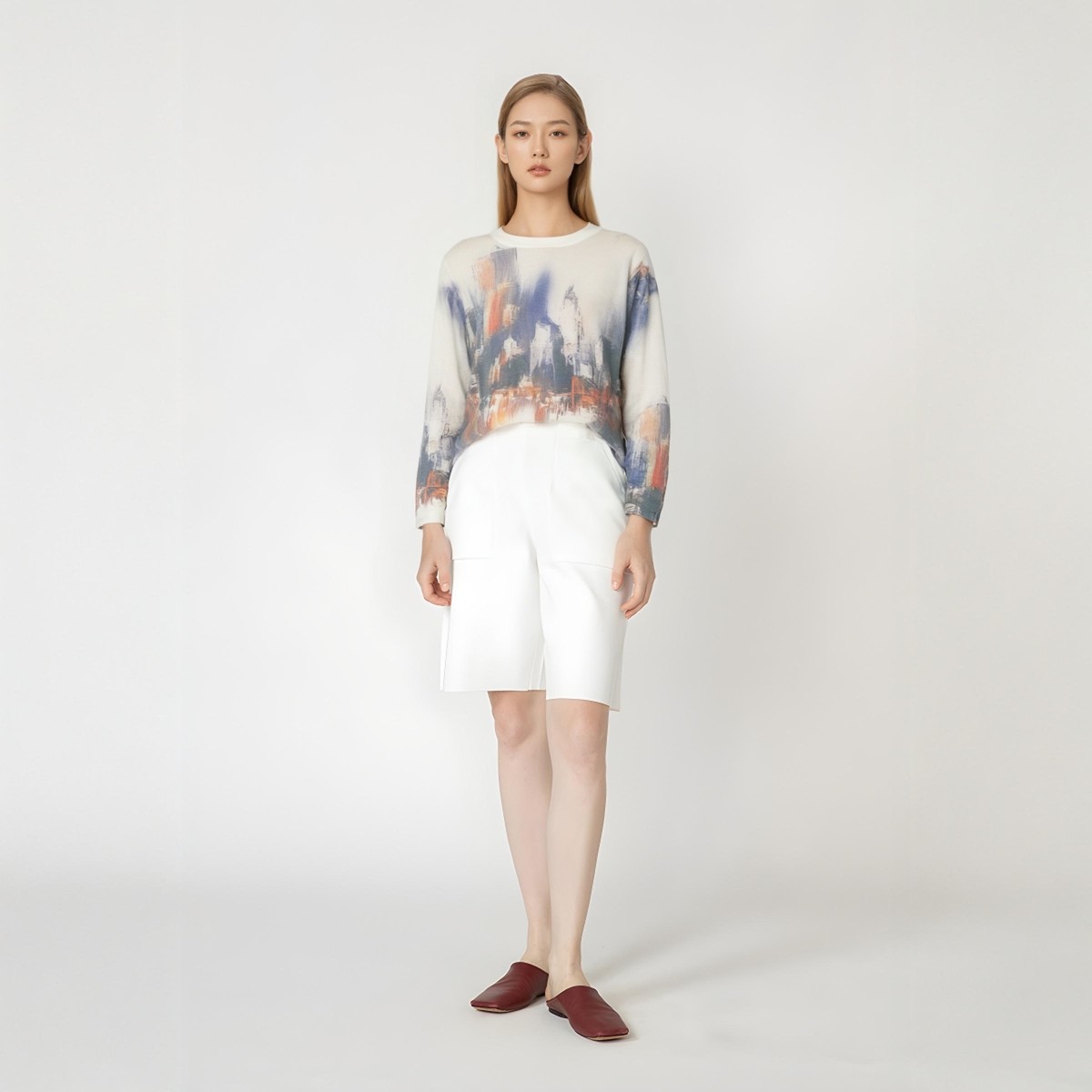 细羊毛圆领印花针织衫贴身不扎