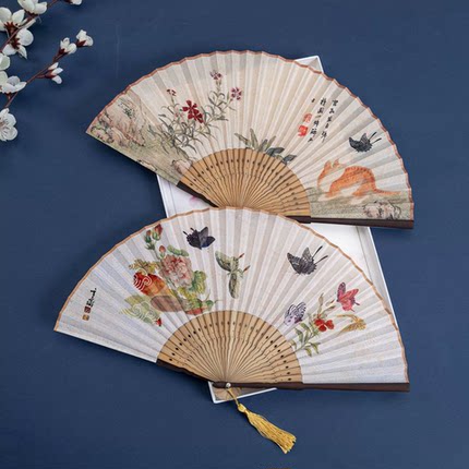 传统日式和风日本江户扇亚麻布便携折扇古风女士汉服拍照搭配蝴蝶