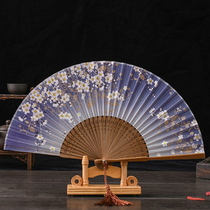 keika日式和风女士真丝折扇夏日随身便携古风汉服拍摄道具樱花扇