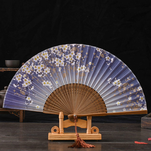 keika日式和风女士真丝折扇夏日随身便携古风汉服拍摄道具樱花扇