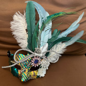 欧美夸张威尼斯绿色花朵面具羽毛蒙面歌王万圣节狂欢假面舞会派对