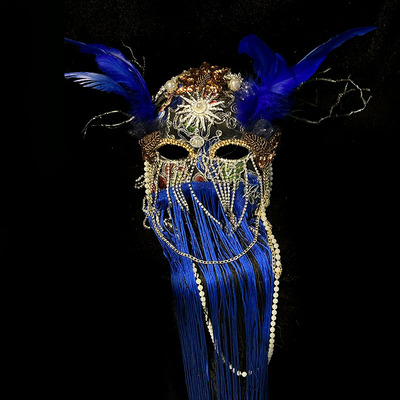 夸张头饰演出写真中国风时装走秀扇形头饰蒙面歌王面具 万圣节